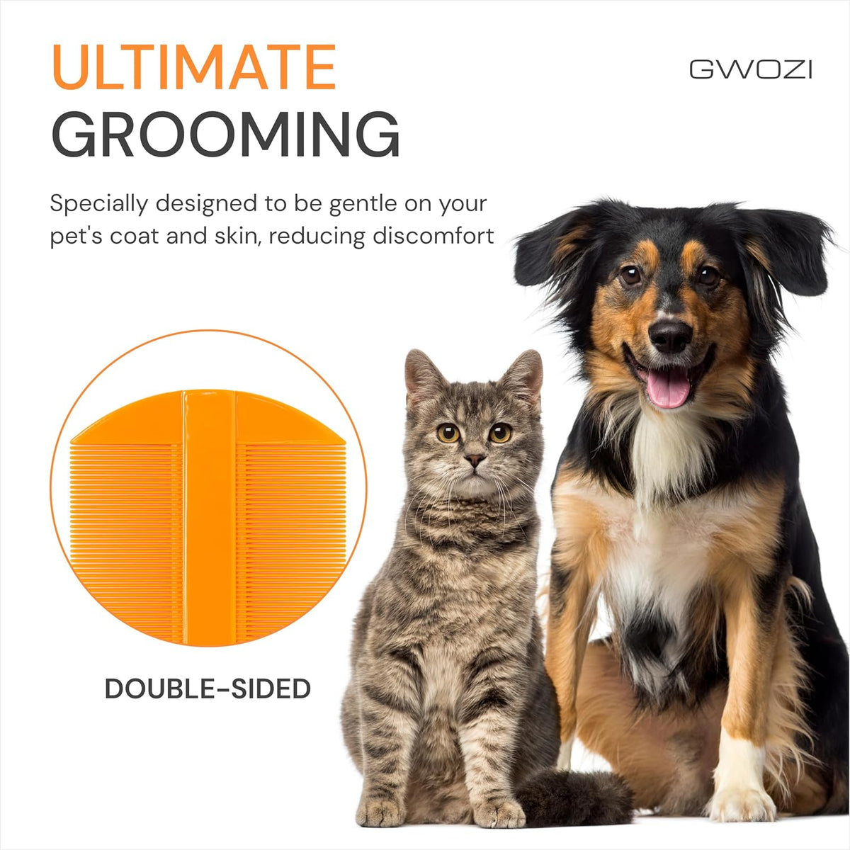 Pet owner using Gwozi flea brush on a cat