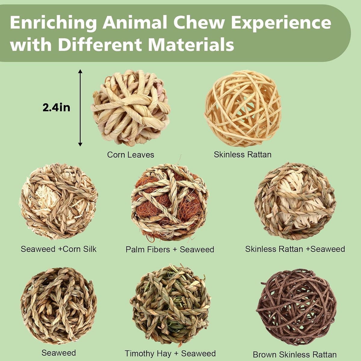 Assorted natural grass rolling toys for small animals