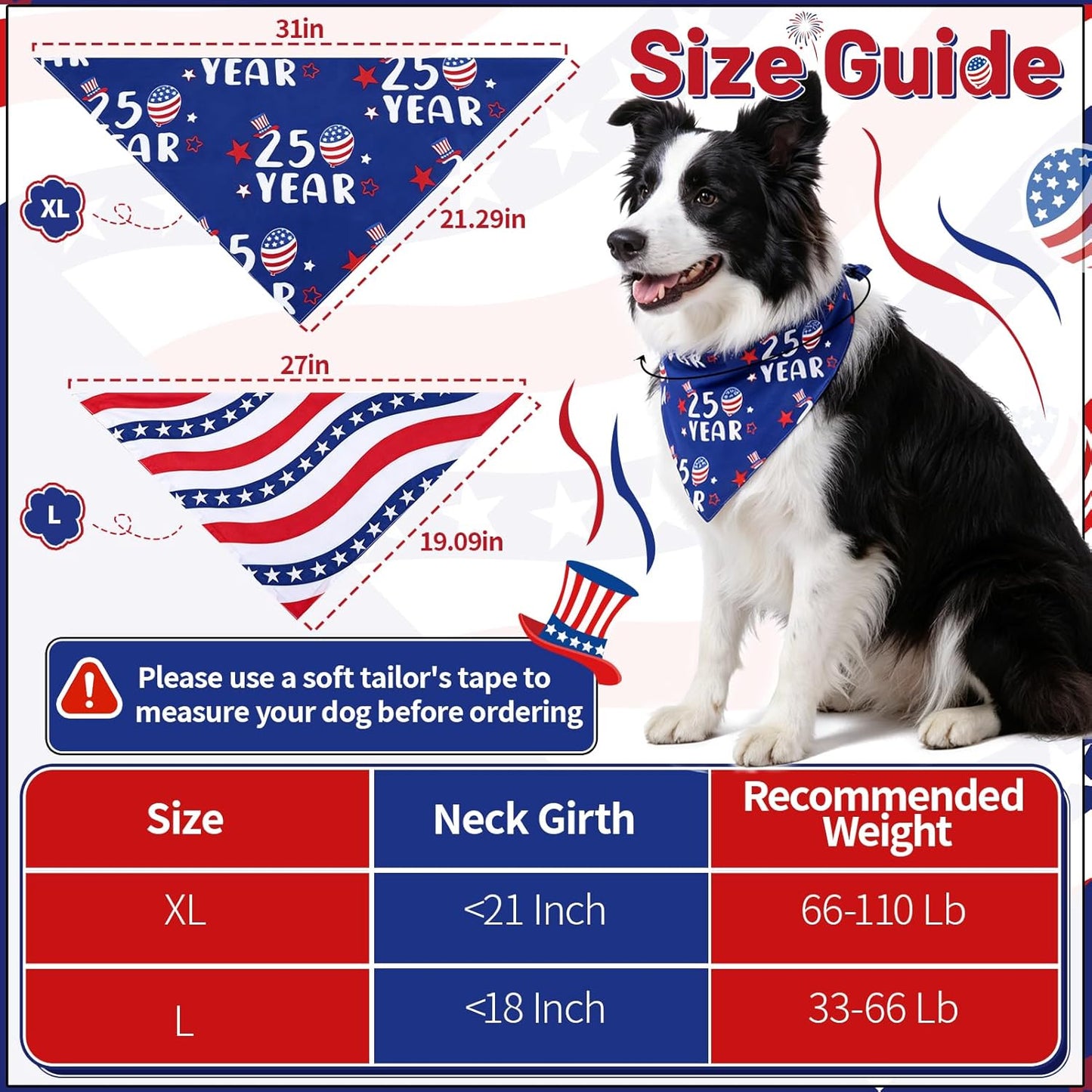 Two pack American flag dog bandanas for Independence Day