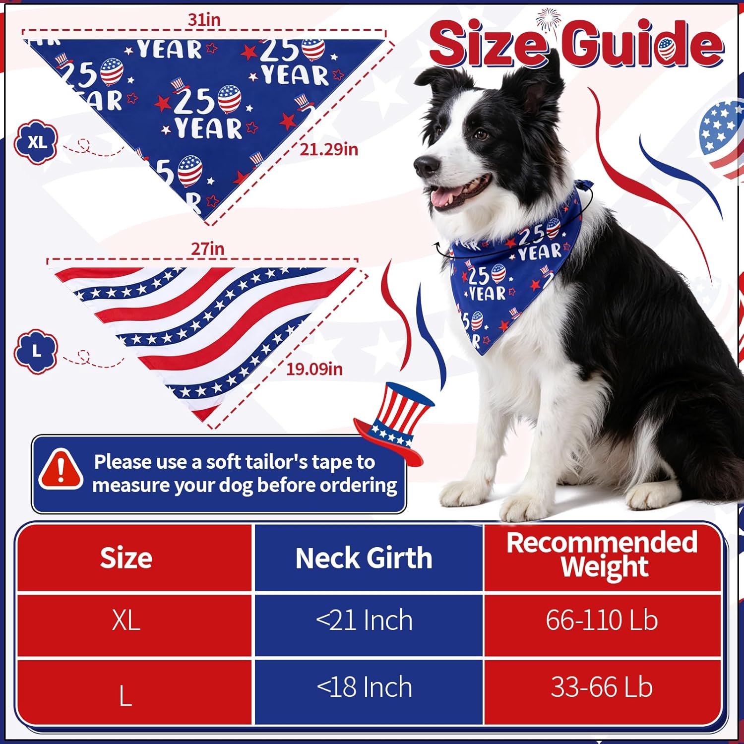 Two pack American flag dog bandanas for Independence Day