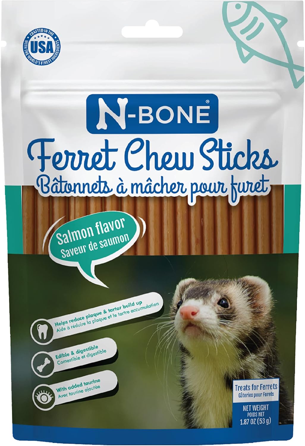 N-Bone Ferret Chew Sticks Salmon Flavor front view of packaging