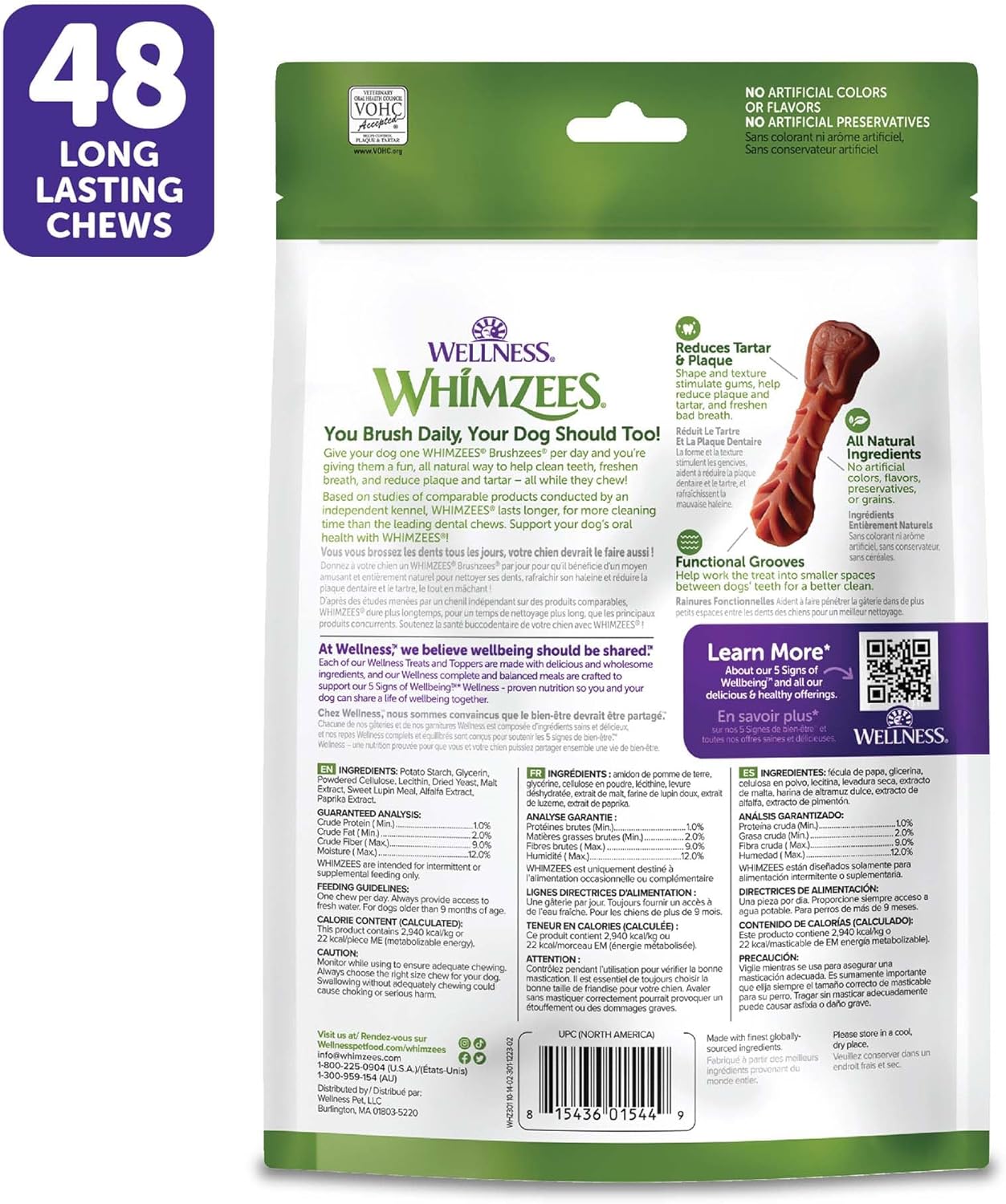 Whimzees Wellness Brushzees Natural Dog Dental Treat, VOHC Accepted Chews, Freshens Breath, Extra-Small Size, 12.7 oz Bag, 48 Count - Image 9