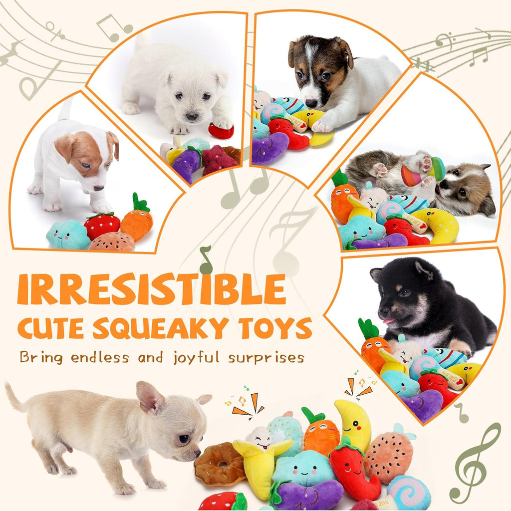 QTwoof natural non toxic puppy chew toys spread out to display the diverse shapes and vibrant colors.
