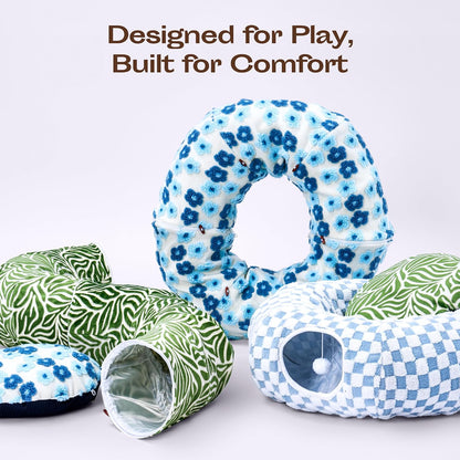 Meowfia Indoor Cat Tunnel with Donut Bed - Large Flexible Play Space for Multiple Pets - Circle or Snake Shape, Cozy Lounge (Jungle Nest) - Image 9