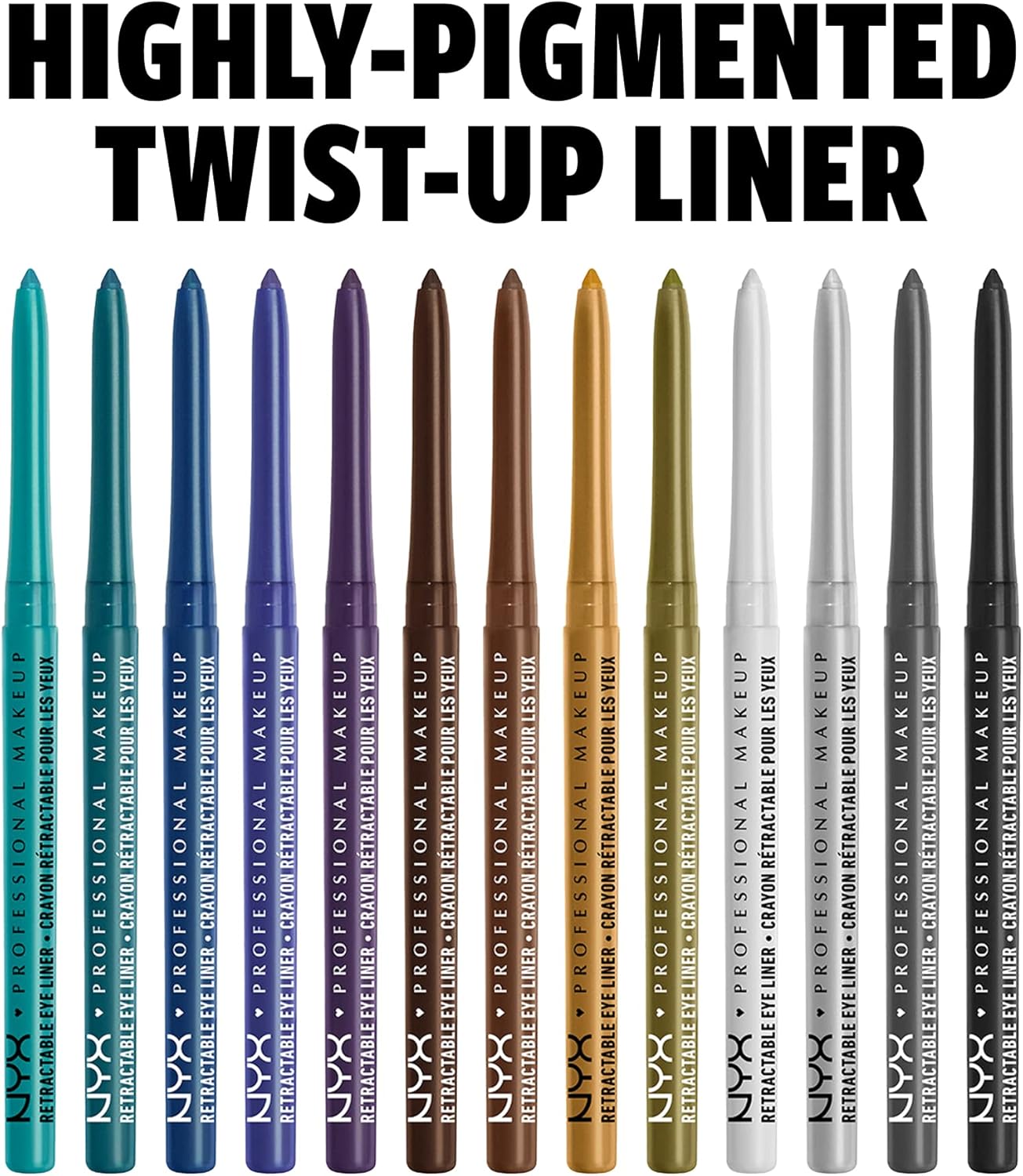 NYX retractable eye liner silver crayon tip close up detail