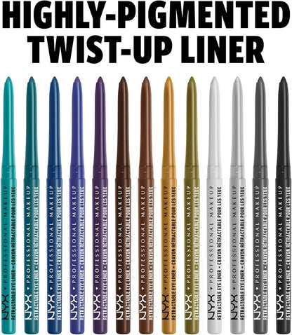 NYX retractable eye liner silver crayon tip close up detail