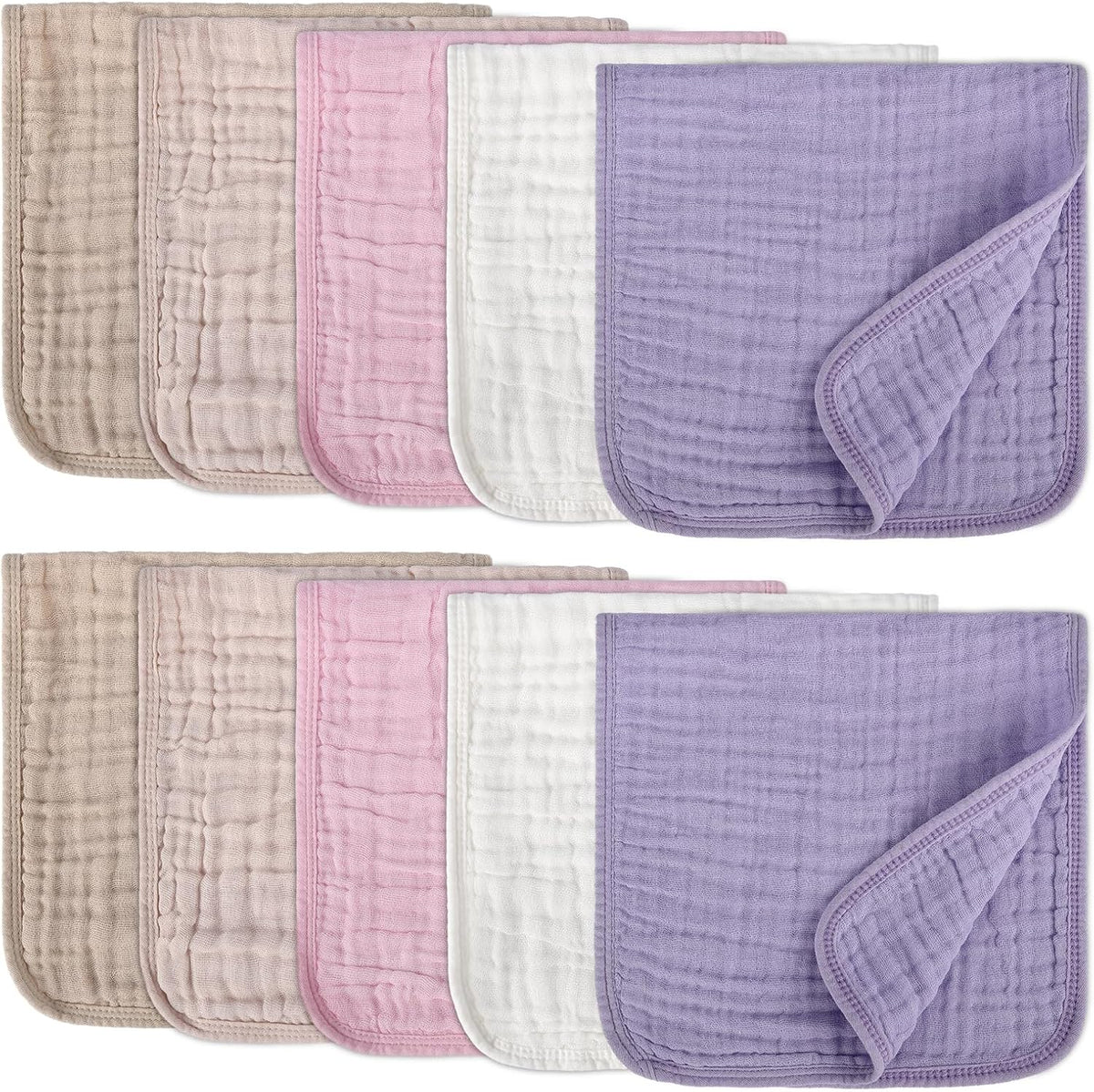Arnzion 10 pack muslin burp cloths for baby girls front view