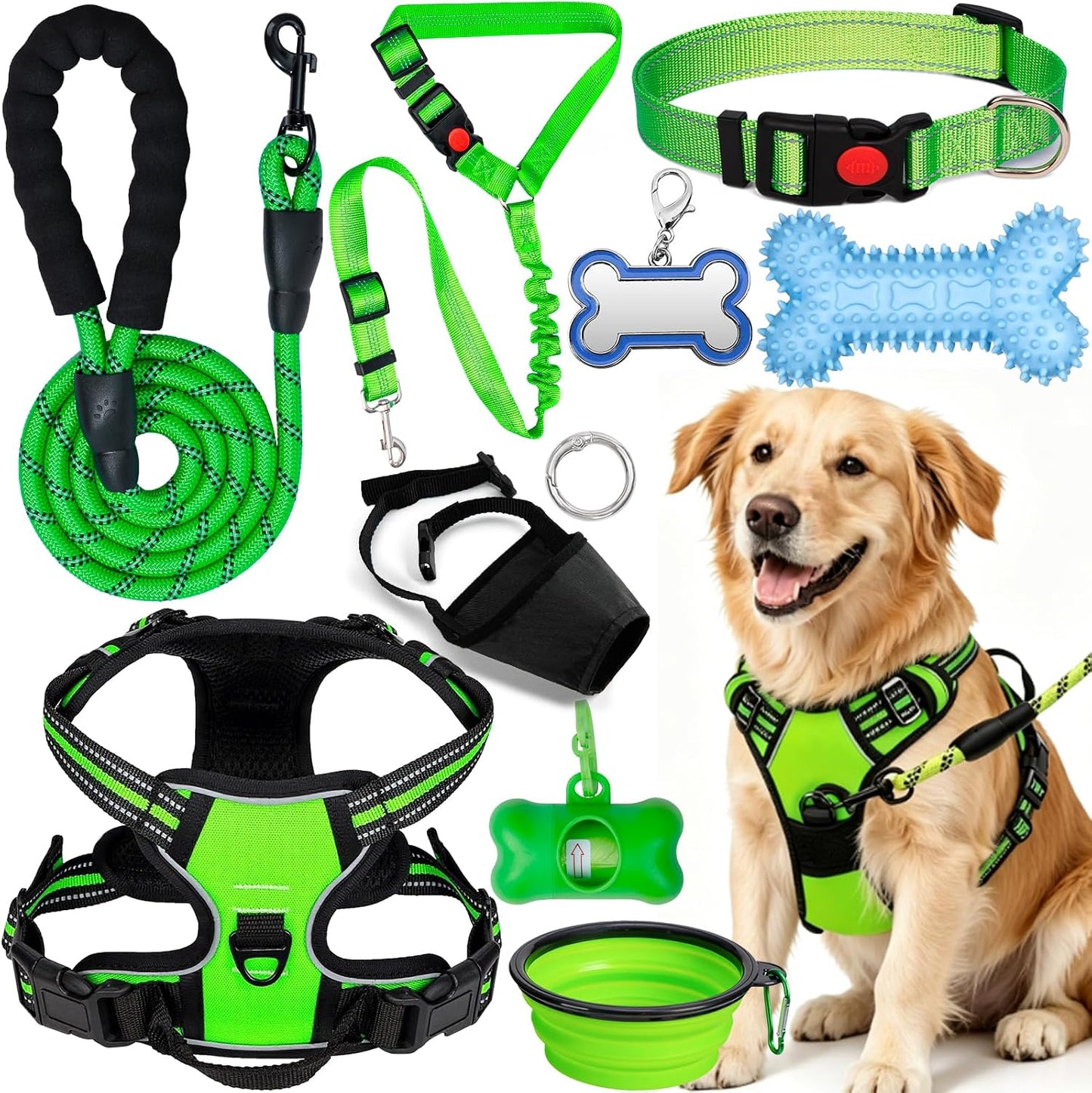 No Pull Dog Harness Adjustable Collar & Leash Set - Dog Halter Harnesses Collapsible Bowls & Poop Bag Dispenser Muzzle ID Tags Toys Fits Small Medium Large Dogs (Pink-M) - Image 11