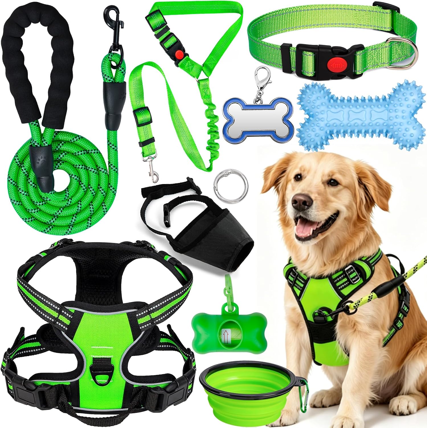 No Pull Dog Harness Adjustable Collar & Leash Set - Dog Halter Harnesses Collapsible Bowls & Poop Bag Dispenser Muzzle ID Tags Toys Fits Small Medium Large Dogs (Pink-M) - Image 11