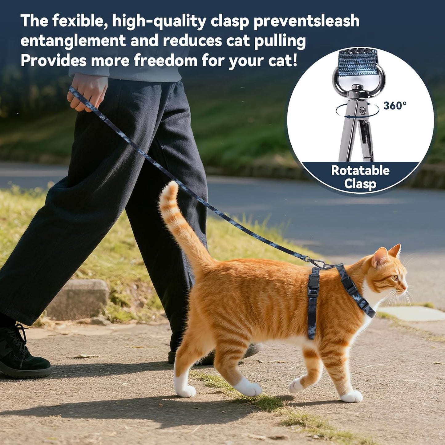 Lightweight and breathable nylon cat walking harness set for outdoor travel.