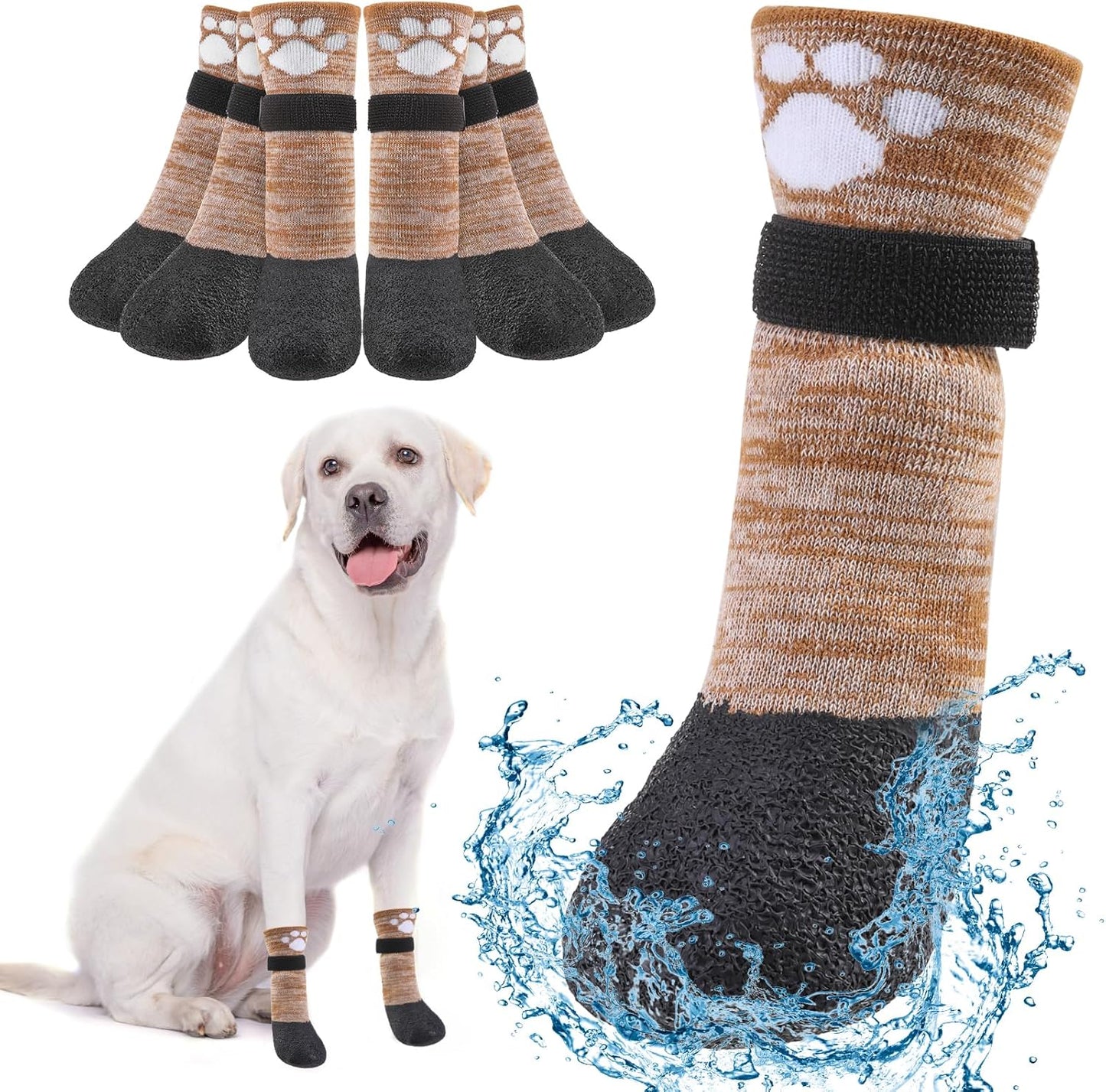 BEAUTYZOO 6 PCS Anti Slip Dog Boots & Paw Protectors for Hot Pavement to Prevent Licking,Waterproof Dog Shoes for Small Medium Large Senior Dogs, Grip Socks Rain Booties for Dogs Paws Outdoor Walking - Image 9