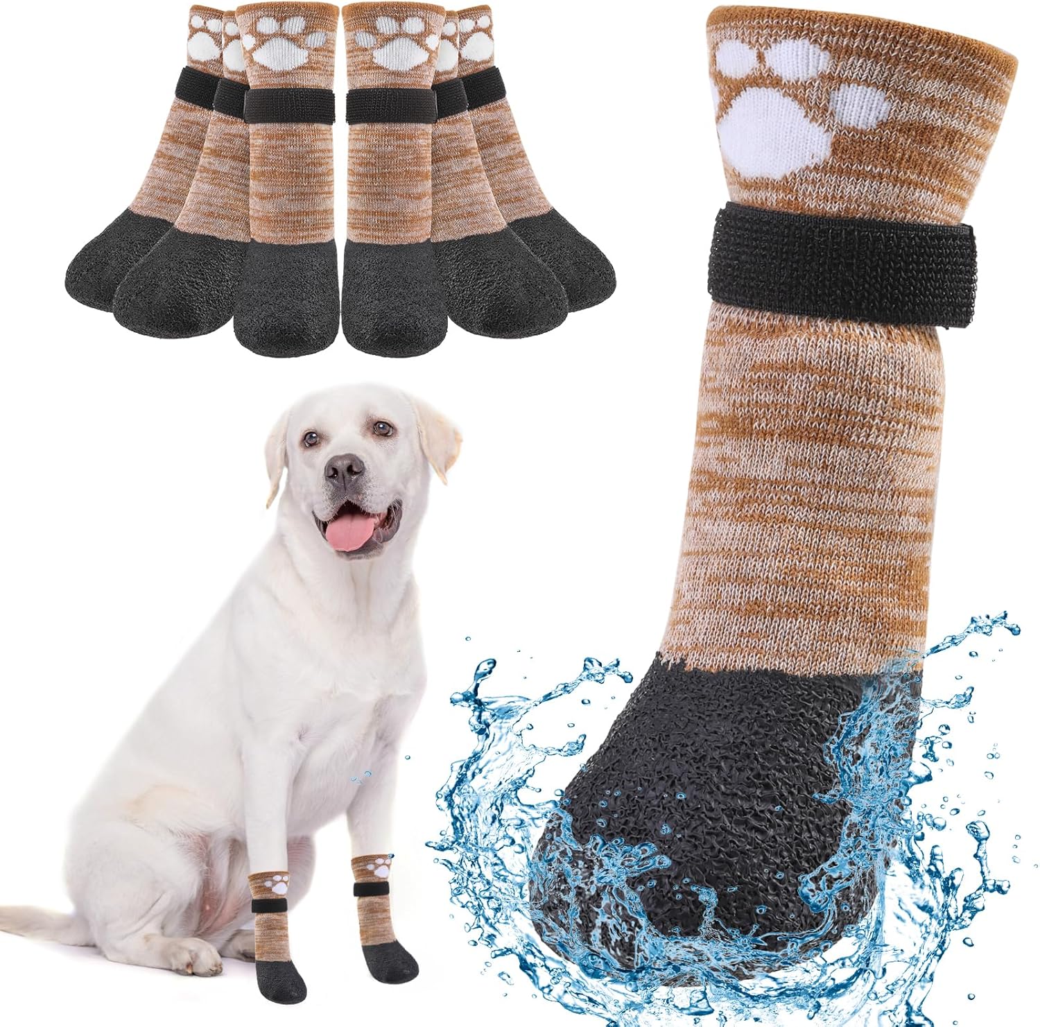 BEAUTYZOO 6 PCS Anti Slip Dog Boots & Paw Protectors for Hot Pavement to Prevent Licking,Waterproof Dog Shoes for Small Medium Large Senior Dogs, Grip Socks Rain Booties for Dogs Paws Outdoor Walking - Image 9