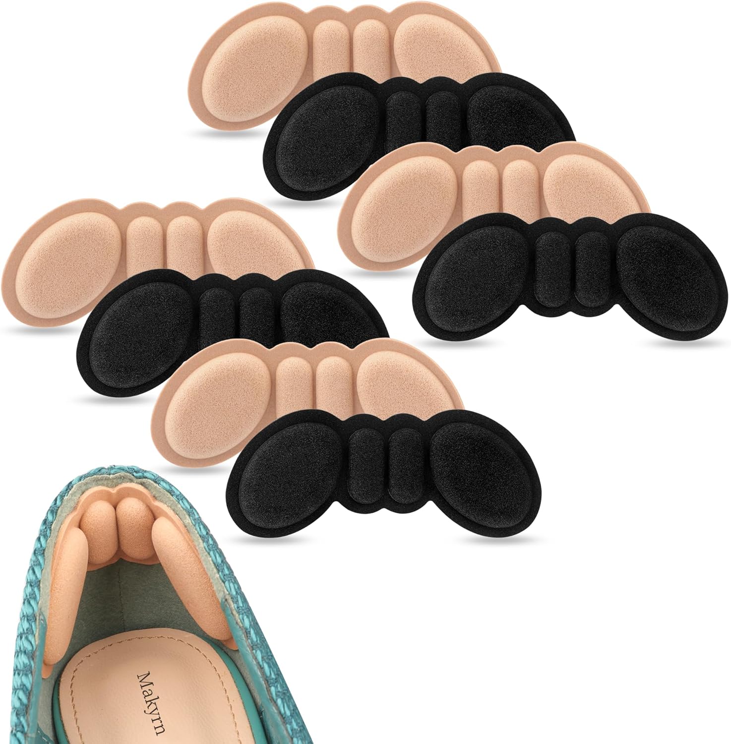 Makryn Premium Foam Heel Pads 4 pair set front view for shoe fit