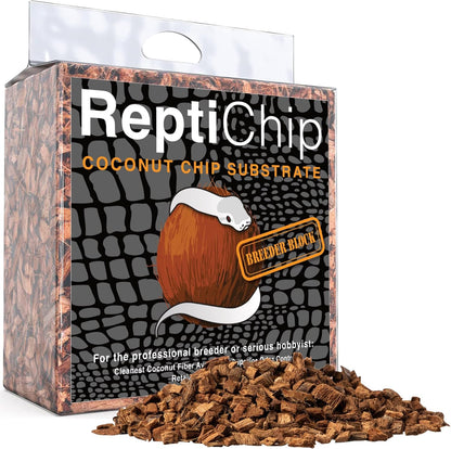 ReptiChip Premium Coconut Substrate front view of compressed seventy two quart block for reptile bedding.