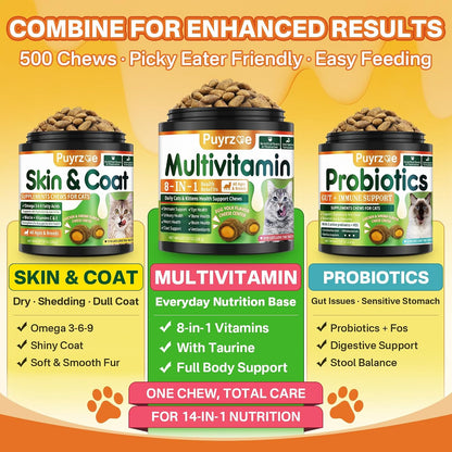 Taurine for Cats Multivitamin Chews, 500 Crunchy Cat Vitamins + Taurine Supplement for Cats with 11 Essential Vitamins, 8-in-1 Support - Immune, Urinary, Heart, Skin & Coat, Eyes, Brain, Bone for Cat - Image 9