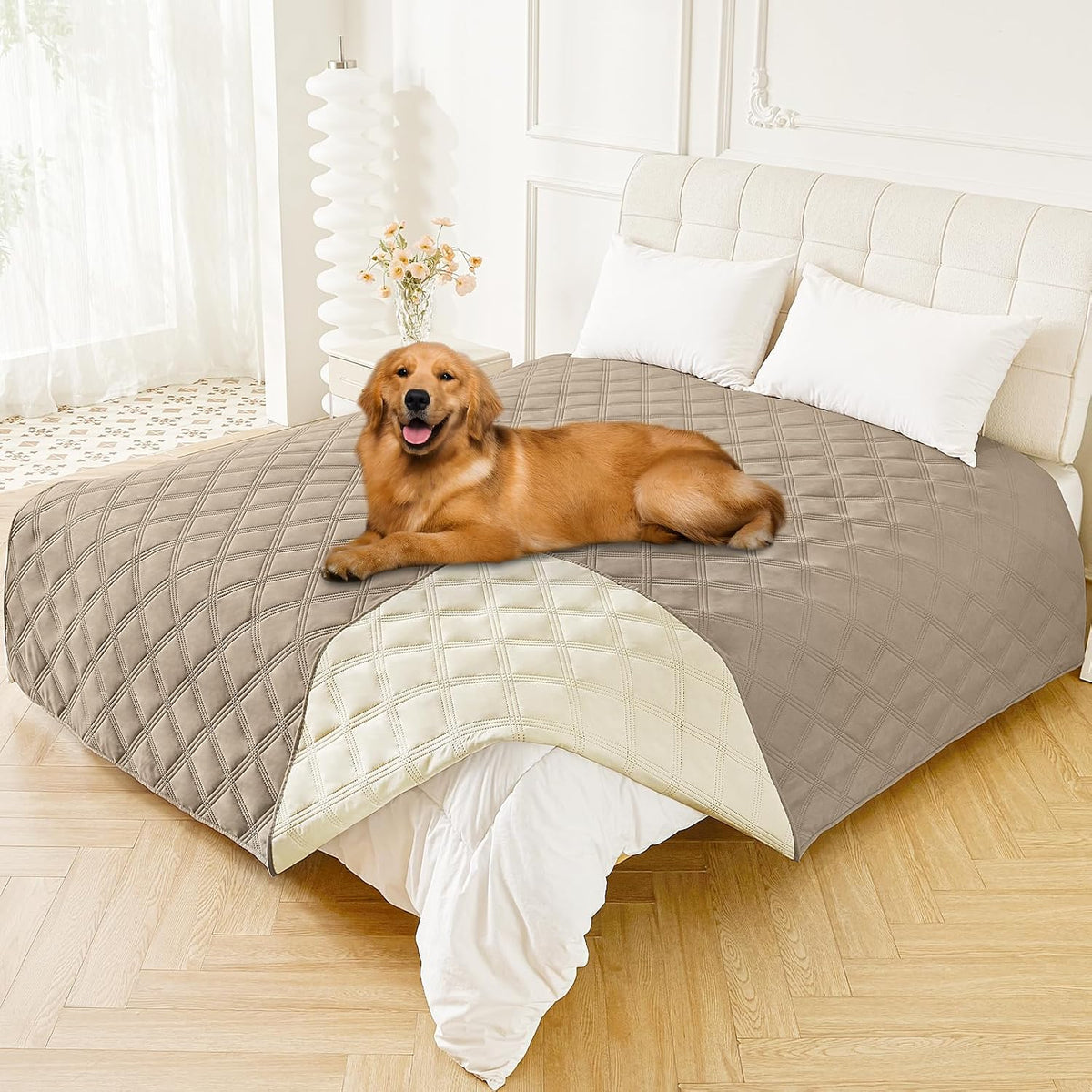 Smiry Waterproof Dog Bed Cover Blanket 52x82, Soft Reversible Pet Blanket, Washable Leakproof Cats Dogs Couch Cover for Sofa, Couch, Furniture, Grey/Dark Grey - Image 13