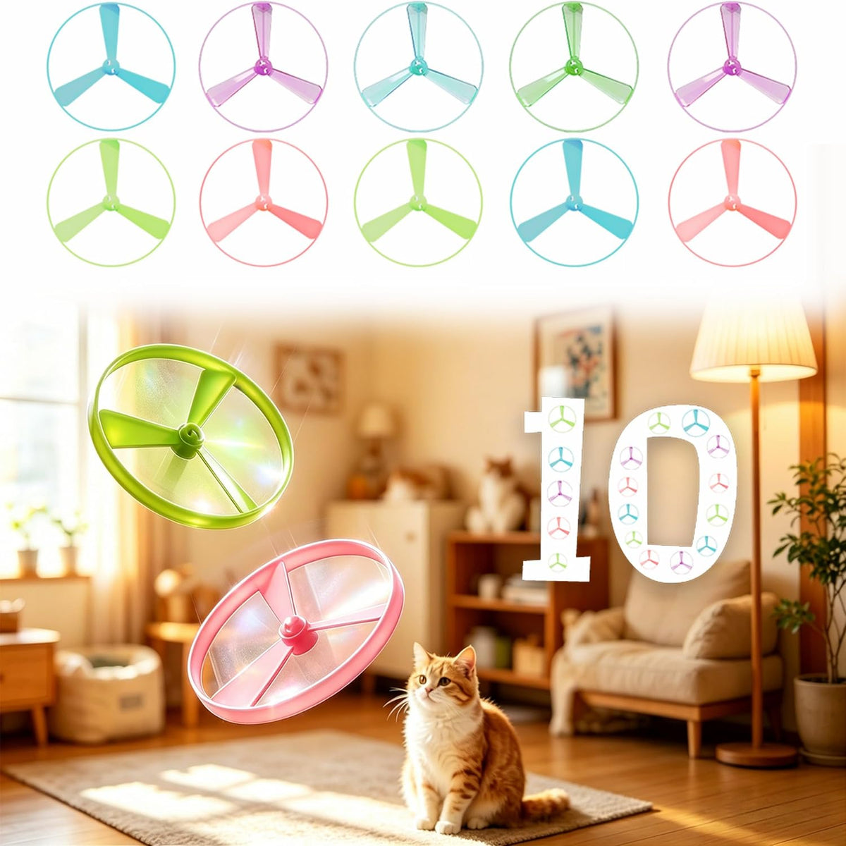 Cat Fetch Toy Launcher with 10 Soft & Flexible Discs, Cat Toys for Indoor Cats, LED Glowing Launcher, Electric Interactive Kitten Toy for Hunting & Exercise, USB Rechargeable - Image 10