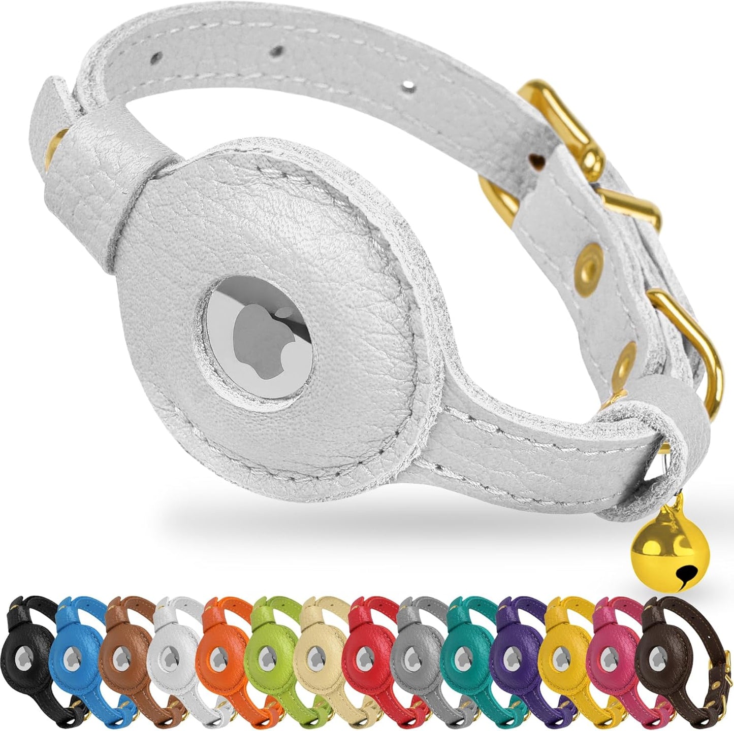 OOPSDOGGY Leather AirTag Cat Collar with Bell - Non Breakaway Kitten Collar with Apple Air Tag Holder - Lightweight GPS Pet Collars for Girl Boy Cats, Small Dogs, Puppies (Aquamarine) - Image 15