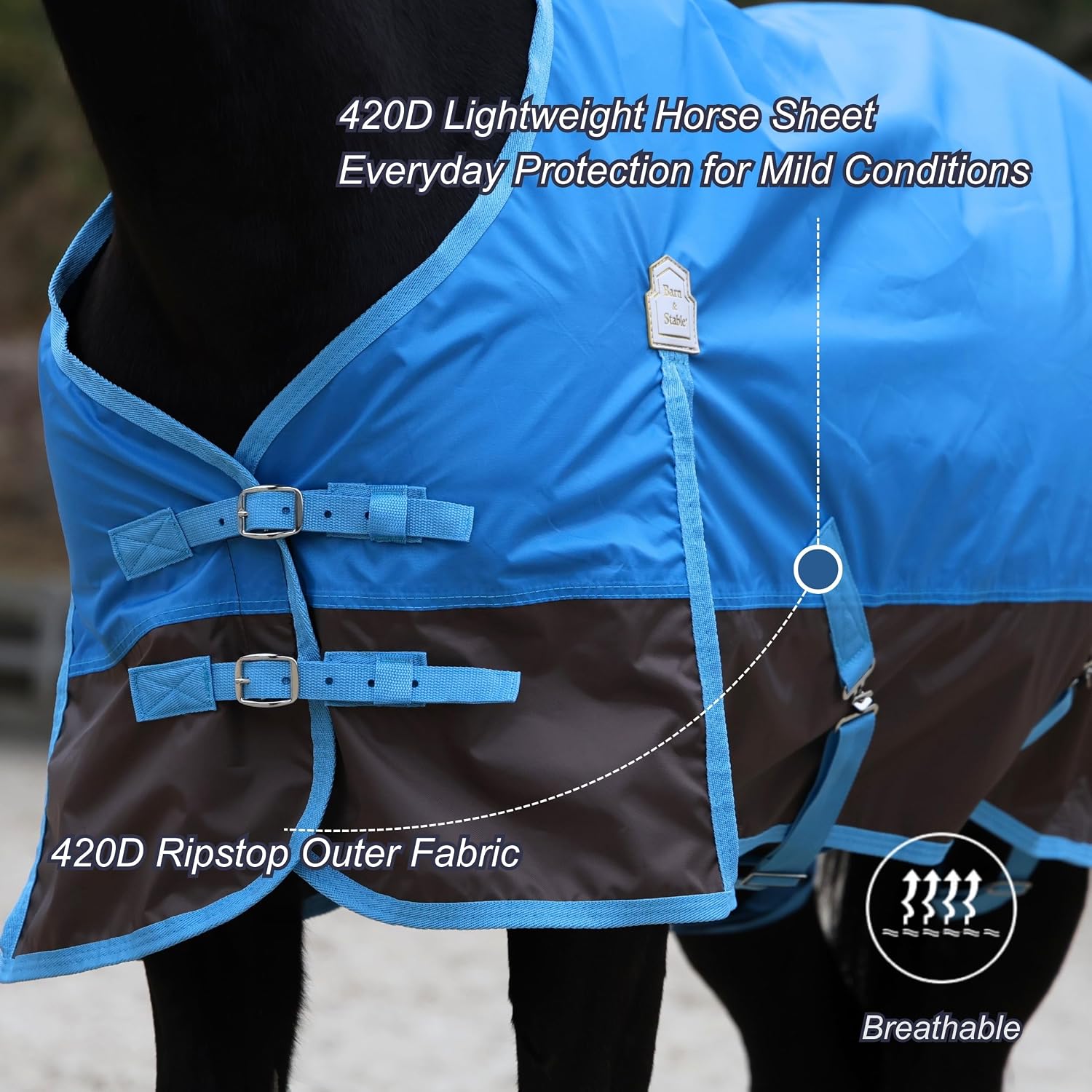Barn And Stable equestrian turnout sheet highlighting the anti-rub fleece withers pad