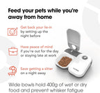 Battery operated cat feeder showing removable dishwasher safe trays