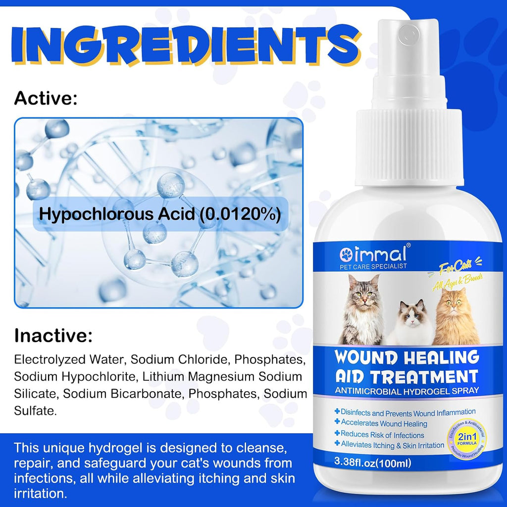 Antimicrobial cat wound healing spray for cuts and scratches