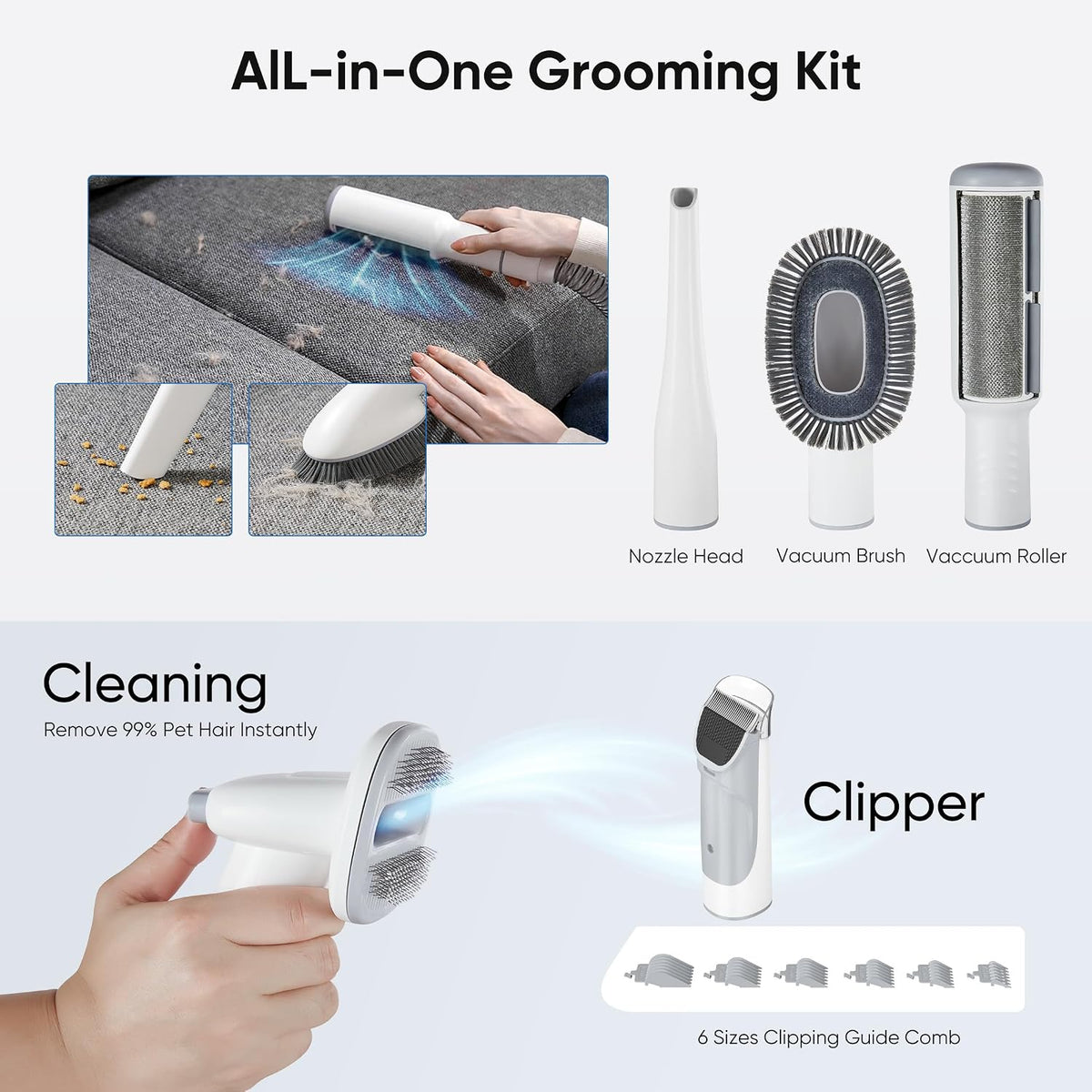 Newbulig cordless pet clippers and attachment combs for home pet grooming.
