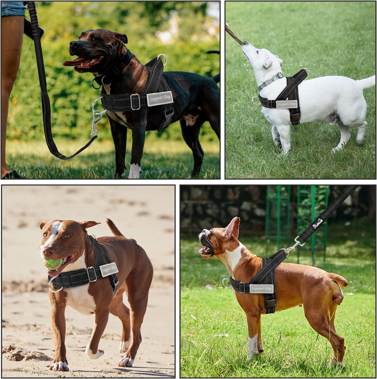 SlowTon dog training harness set showing the interchangeable hook and loop service support patches.