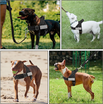 SlowTon dog training harness set showing the interchangeable hook and loop service support patches.