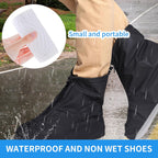 Foldable rain boot protectors with elastic drawstring top ties for men and women.