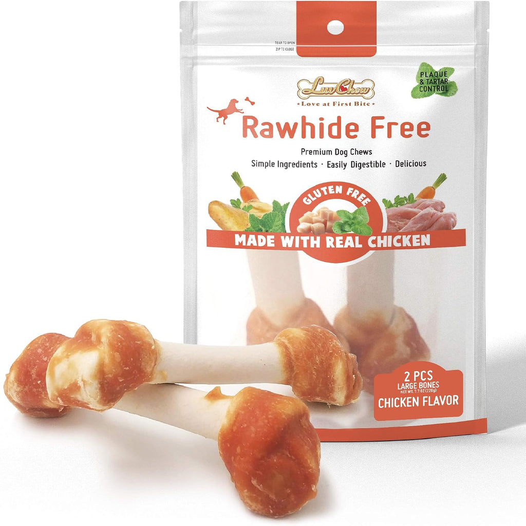 LuvChew Chicken Dog Chew Bones Medium, Rawhide Free, Grain Free, Made with Real Chicken & Wholesome Vegetables, Knotted Bones Medium 5pcs/Pack - Image 10