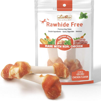 LuvChew Chicken Dog Chew Bones Medium, Rawhide Free, Grain Free, Made with Real Chicken & Wholesome Vegetables, Knotted Bones Medium 5pcs/Pack - Image 10