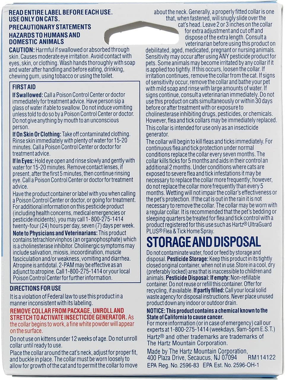 Hartz cat flea and tick collar packaging