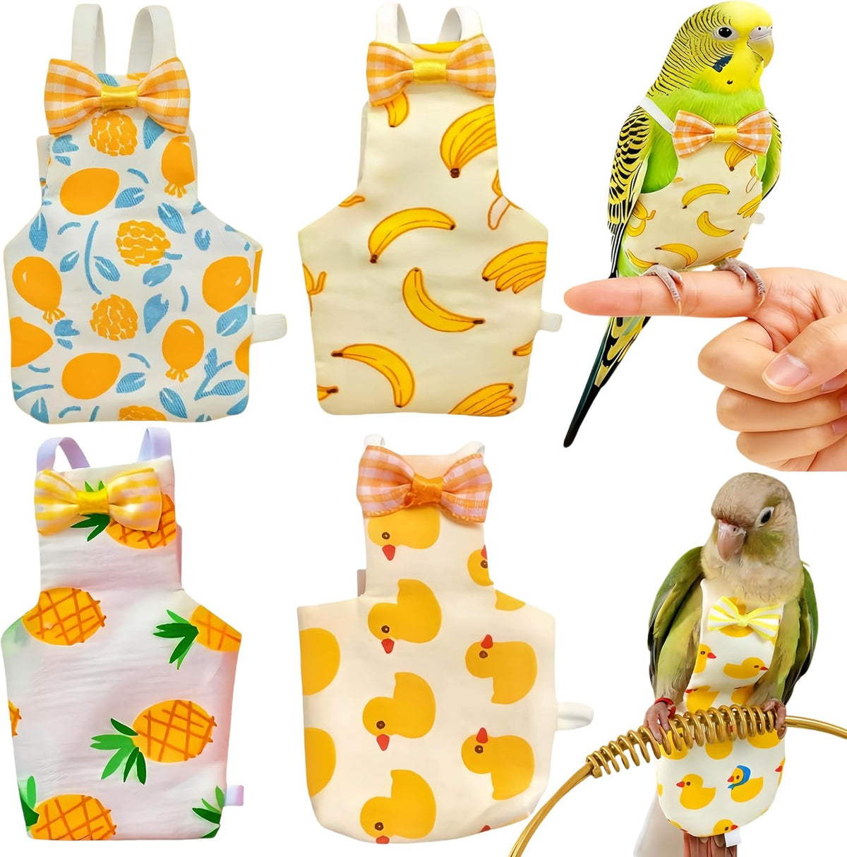 4Pcs Bird Diapers Bird Harness Flight Suits Diapers Reusable Parrot Nappy with Waterproof Inner Layer Washable Cute Urine Wet Suit Costume for Cockatiel Conure Budgie Parakeet-Fruit,S - Image 9