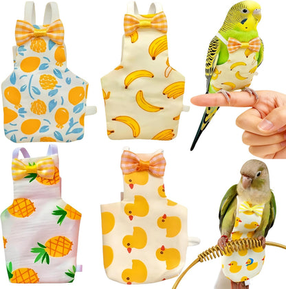 4Pcs Bird Diapers Bird Harness Flight Suits Diapers Reusable Parrot Nappy with Waterproof Inner Layer Washable Cute Urine Wet Suit Costume for Cockatiel Conure Budgie Parakeet-Fruit,S - Image 9