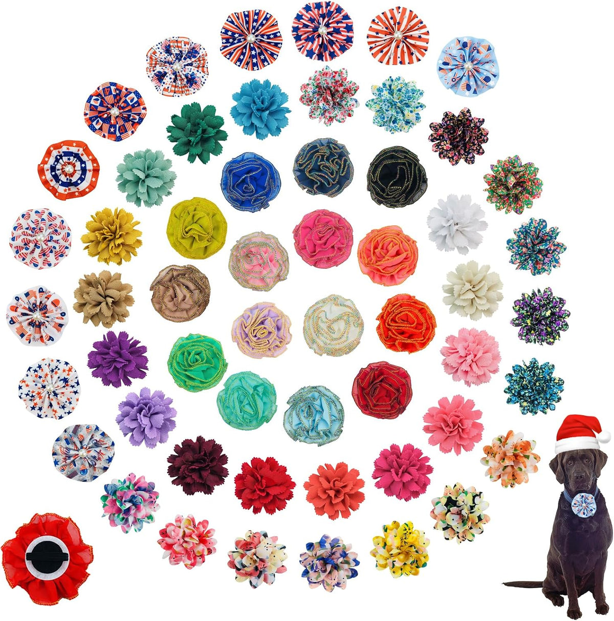 URABLAZ dog collar large flowers front view fifty-five piece assortment