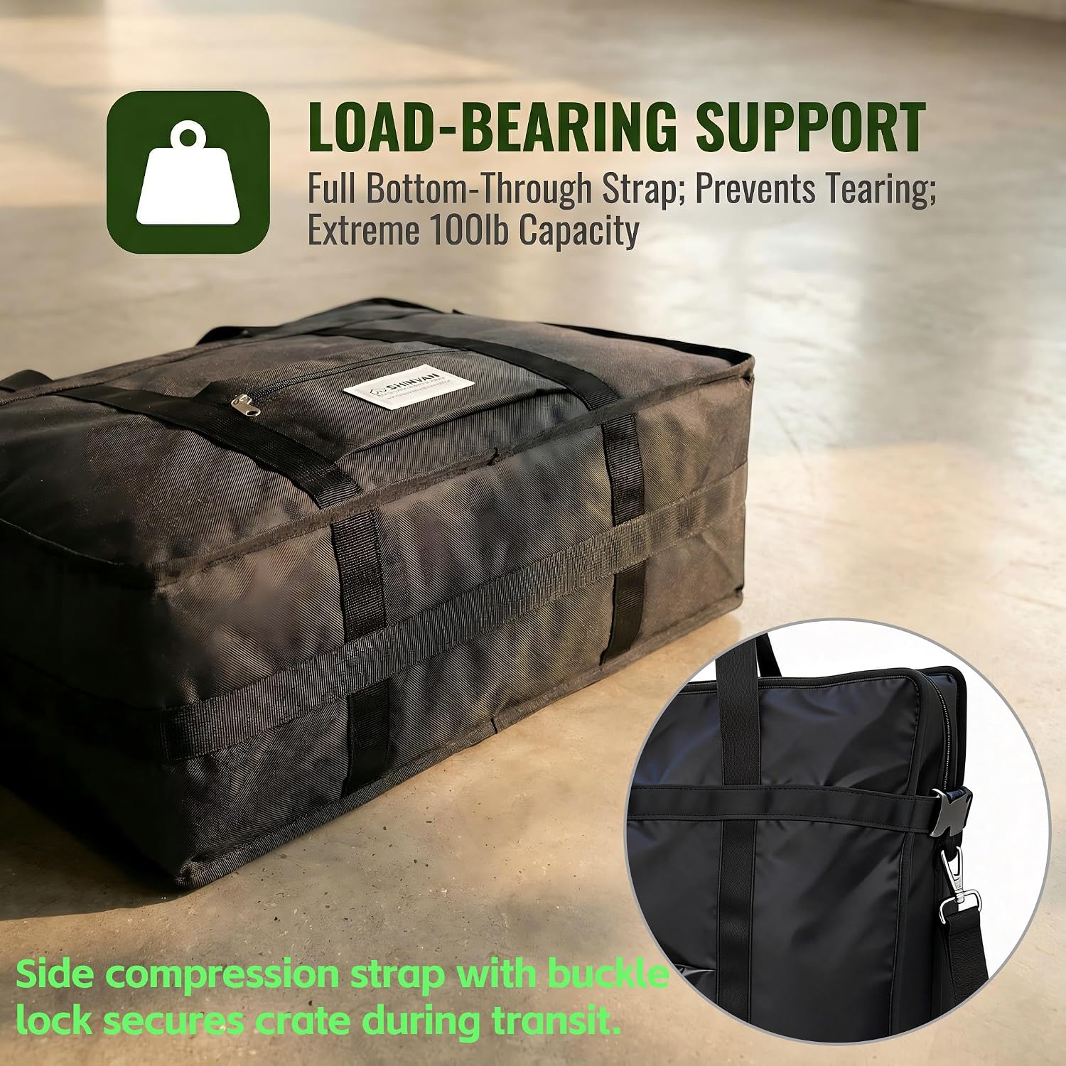 Shinvan durable travel bag dual carry system with adjustable padded shoulder strap.
