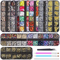 Artdone nail rhinestones kit front view showing 9 boxes of crystals and tools