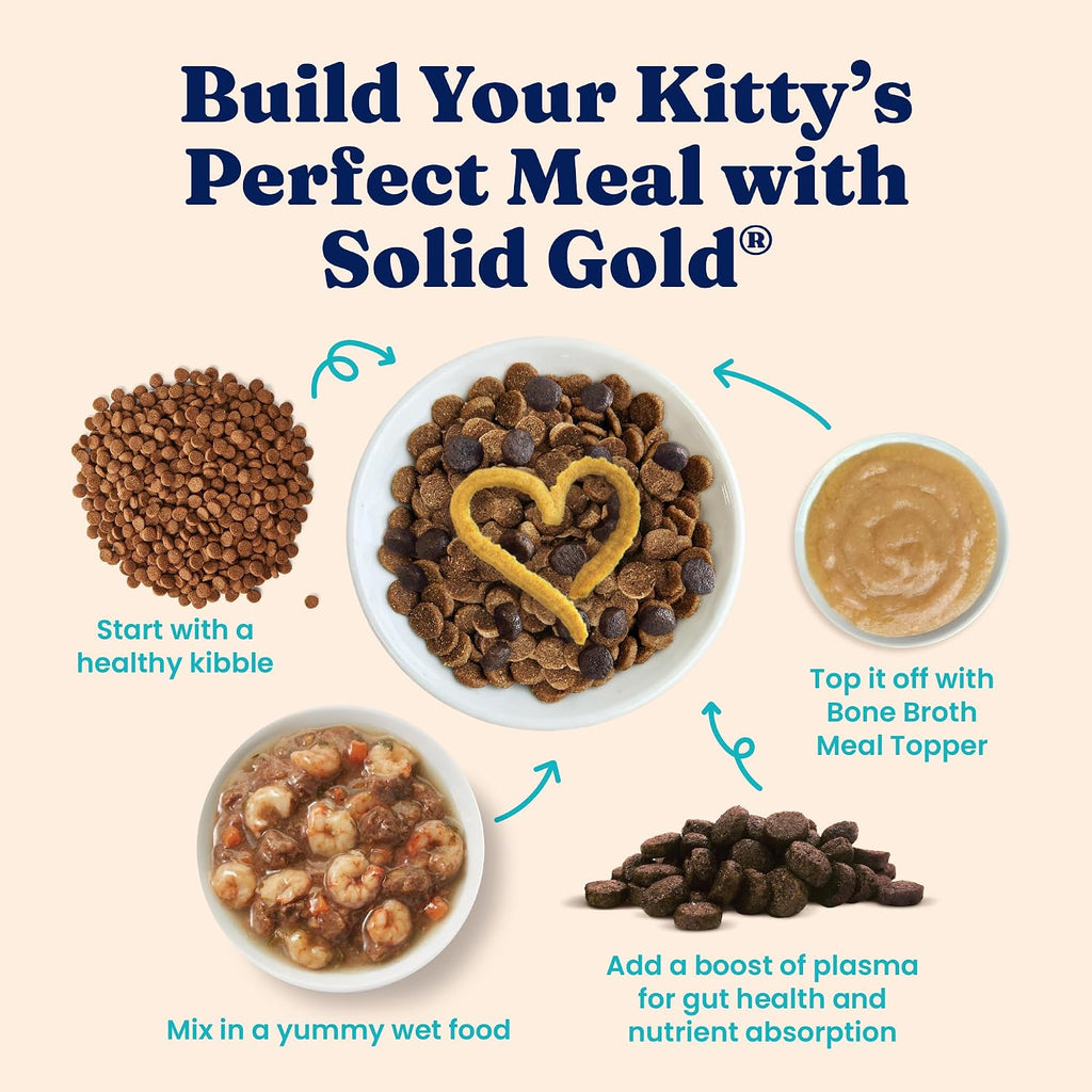 Solid Gold NutrientBoost cat food topper with kibble serving example