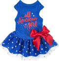 Fitwarm All American Girl Dog Dress front view on a small white poodle