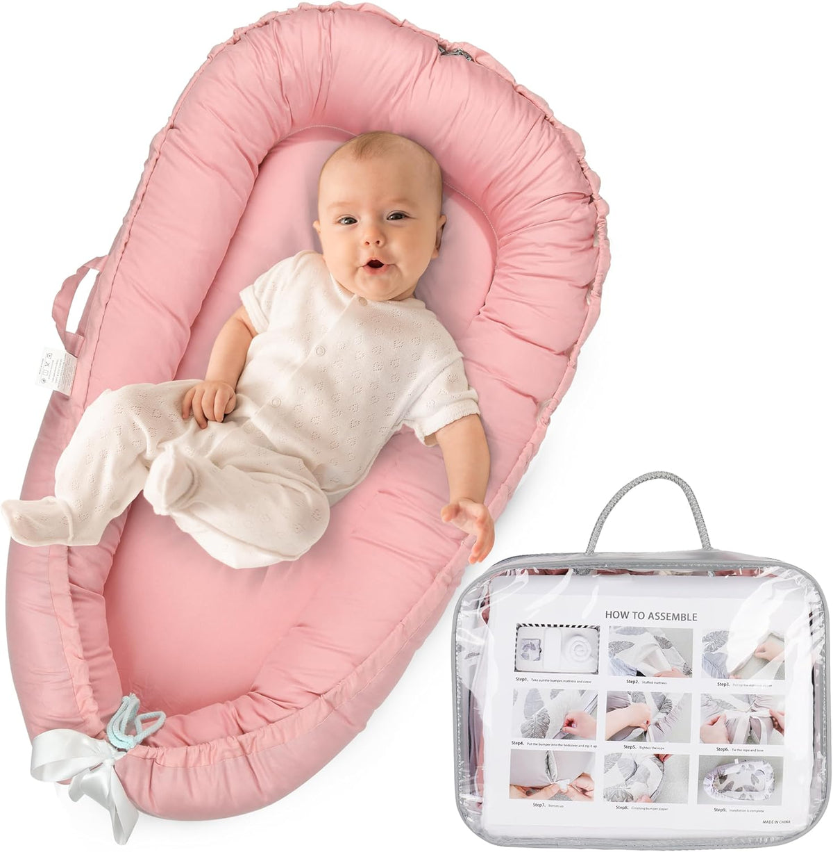 Meindoovm baby lounger front view in pink