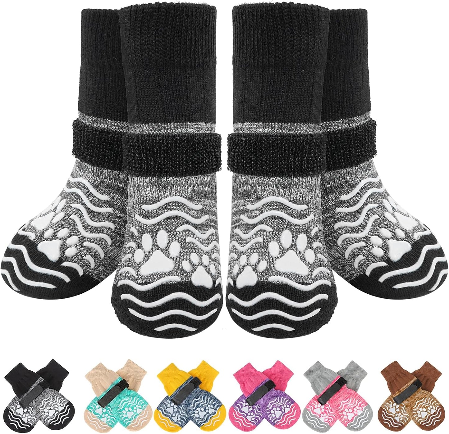 PUPTECK Anti Slip Dog Socks, Shoes with Grippers to Prevent Licking Hardwood Floors Traction, Rubber Boots & Paw Protectors for Small Medium Large Dogs Cold/Hot Pavement, Senior Dogs Booties Khaki - Image 11