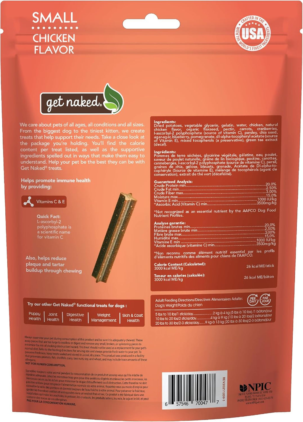 Get Naked small dog dental chew sticks chicken flavor ingredient highlight