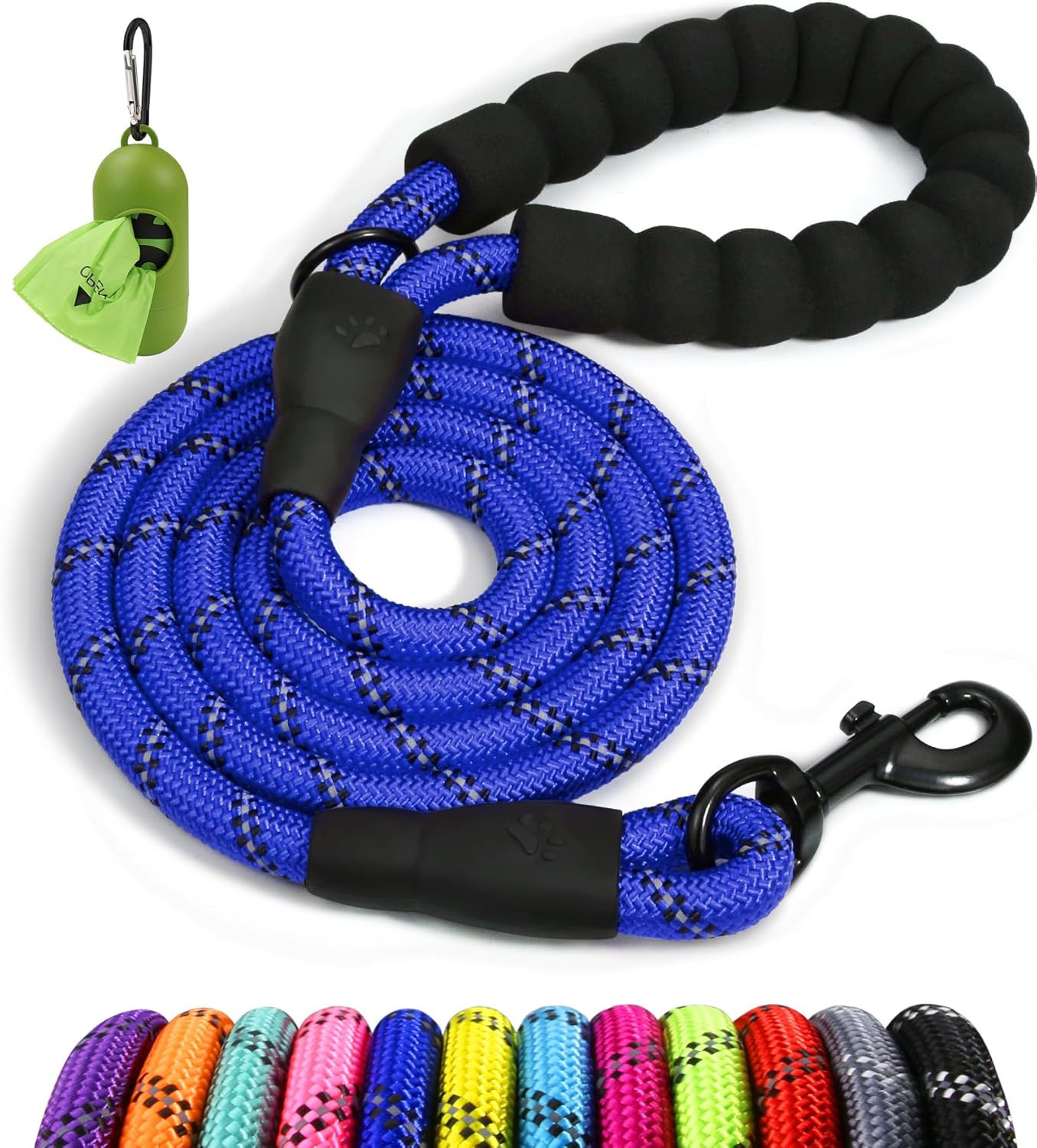 Taglory Rope Dog Leash 6 FT with Comfortable Padded Handle, Highly Reflective Threads Leash and Anti-Tangle Clip for Walking Medium Large Dogs, 1/2 inch, Black - Image 11