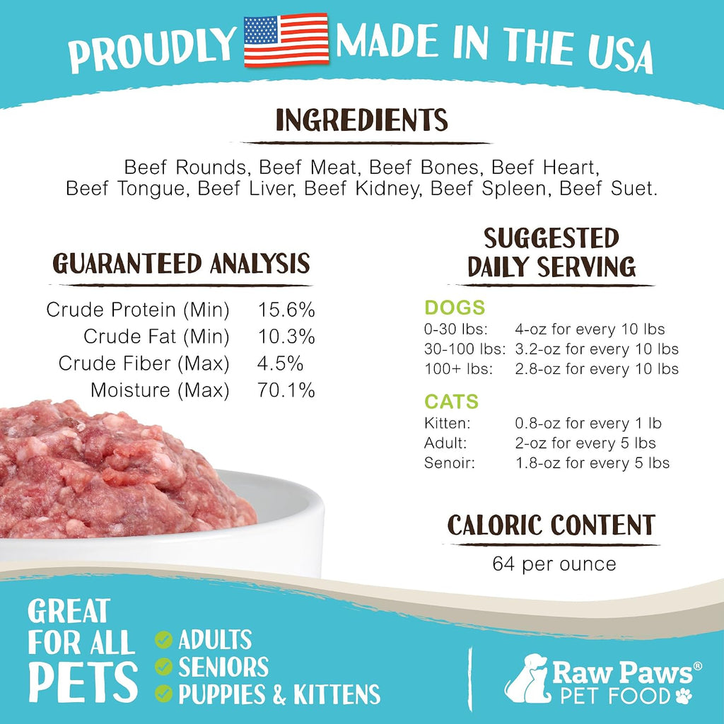 Raw Paws Signature Blend beef log packaging details