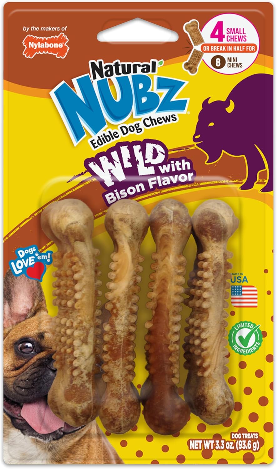 Nylabone Nubz Wild Natural Dog Chew Treats for Small Dogs, Long Lasting Dog Chew Bones Made in USA, Bison Flavor, Small Dog Bones for Dogs Up to 25 lbs. (12 Count) - Image 10