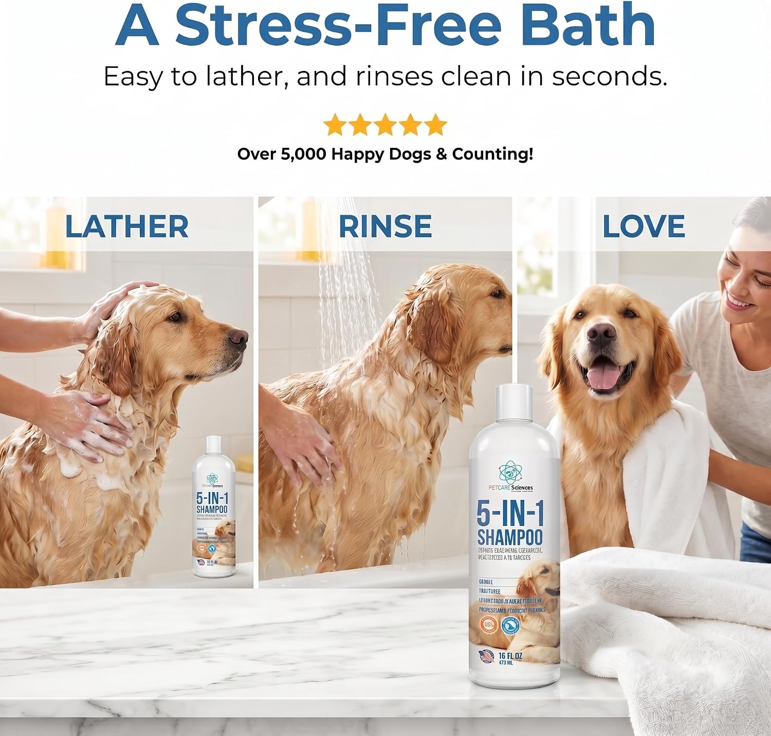 Close up of Pet Care Sciences 16 fluid ounce bottle