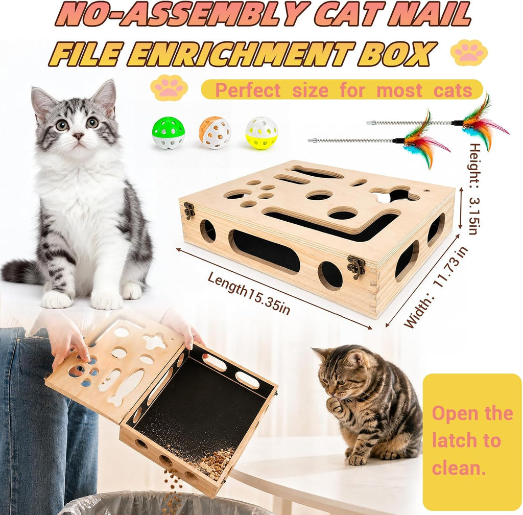 Cat Scratch Puzzle Enrichment Box, Interactive Cat Toy for 3 Balls & 2 Wand - Image 5