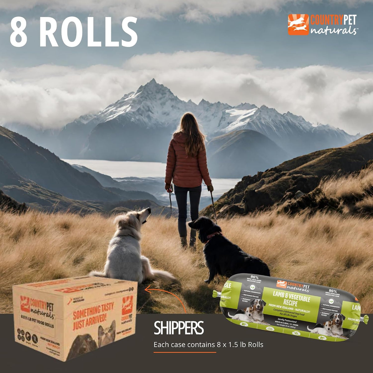 CountryPet Naturals grass-fed lamb dog food nutritional information panel
