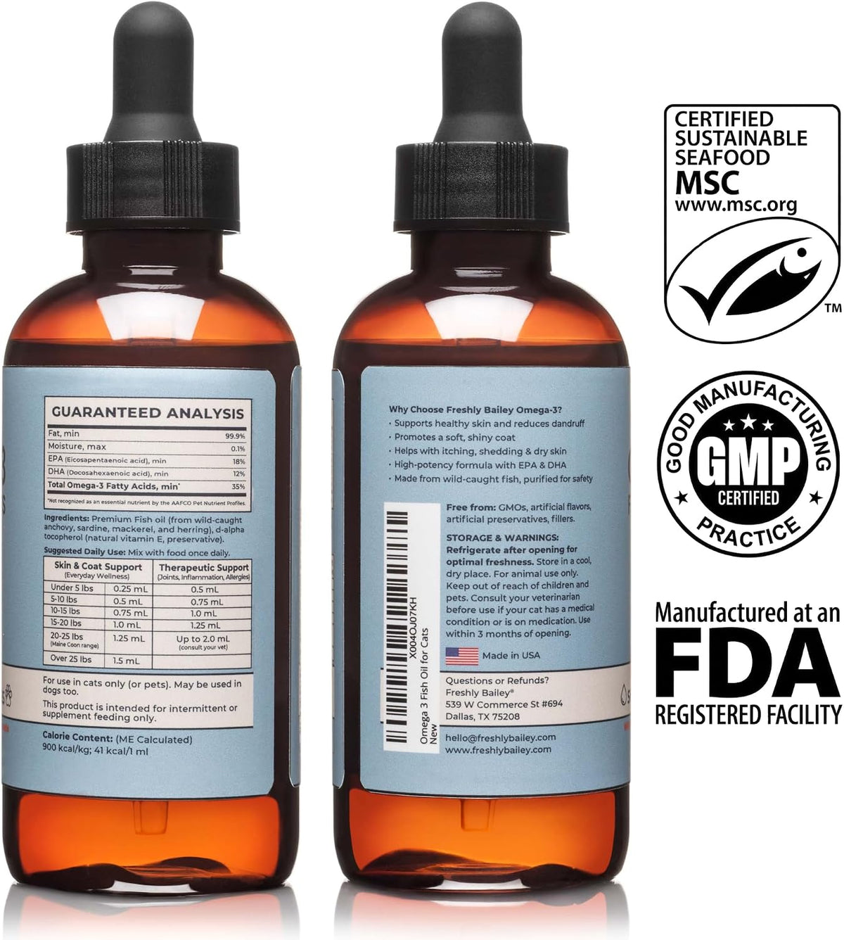 Freshly Bailey imported USA pet wellness fish oil for cats bottle