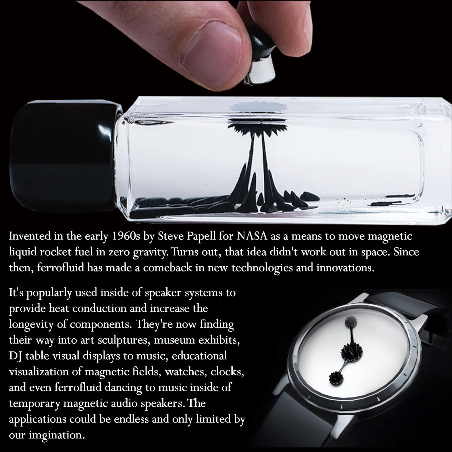 Plastic petri dish containing spiked magnetic liquid reacting to an underlying magnetic field